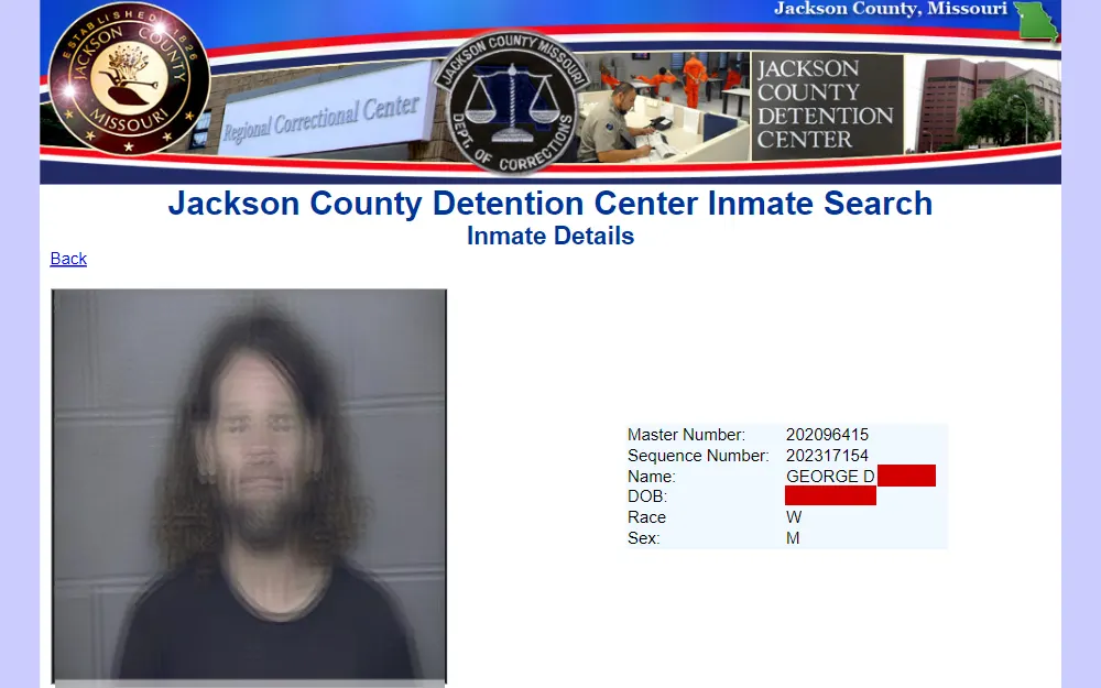 A screenshot of the search tool that can find individuals incarcerated in the Jackson County Detention Center.